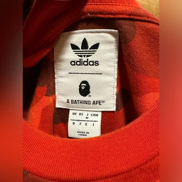 Adidas Bape Logo T Shirt Red White Size M - Picture 7 of 7